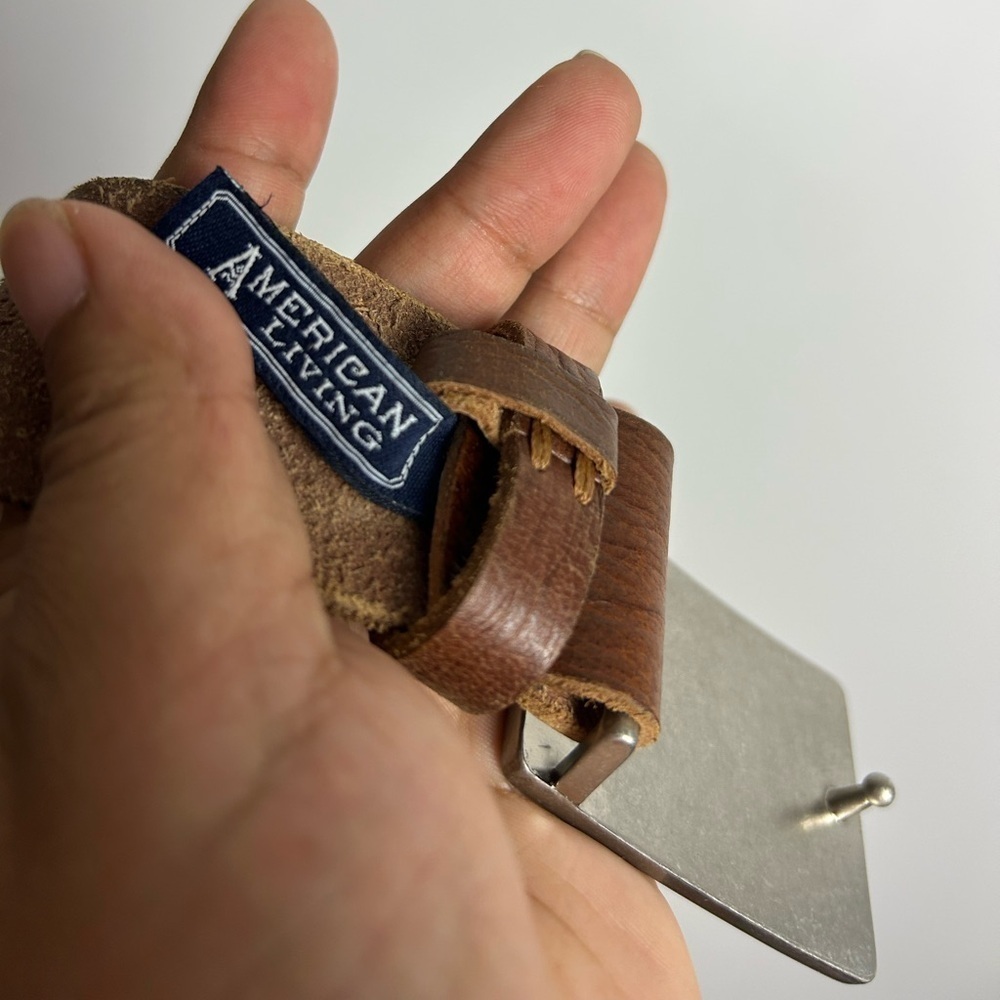 American Living Genuine Brown leather Buckle Belt Size‎ L WOMENS unisex - Picture 7 of 12